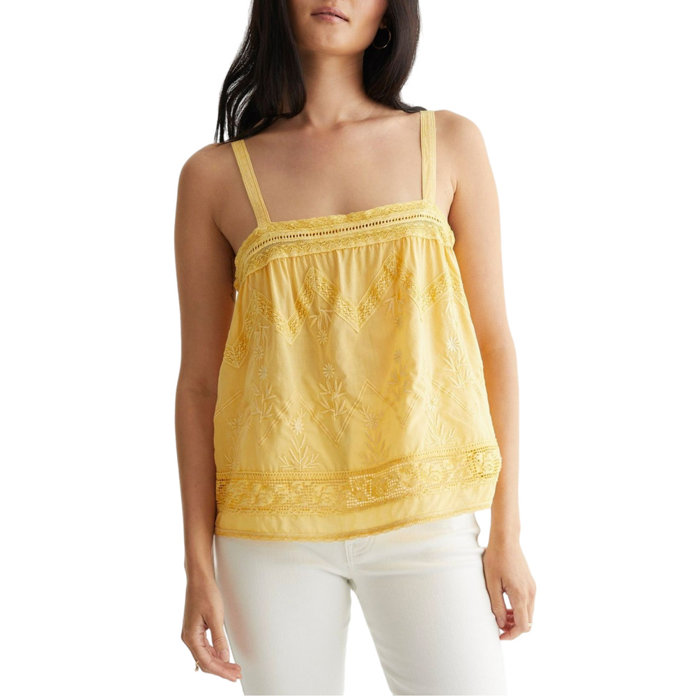 NWT Lucky Brand Women's Embroidery Lace Trim Cotton Camisole Top